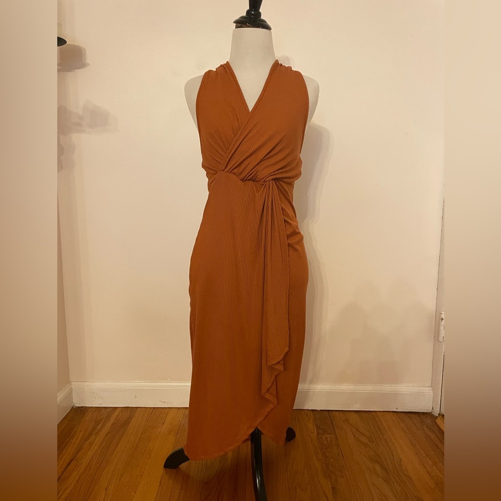 Body Con Halter Dress- Color Rust